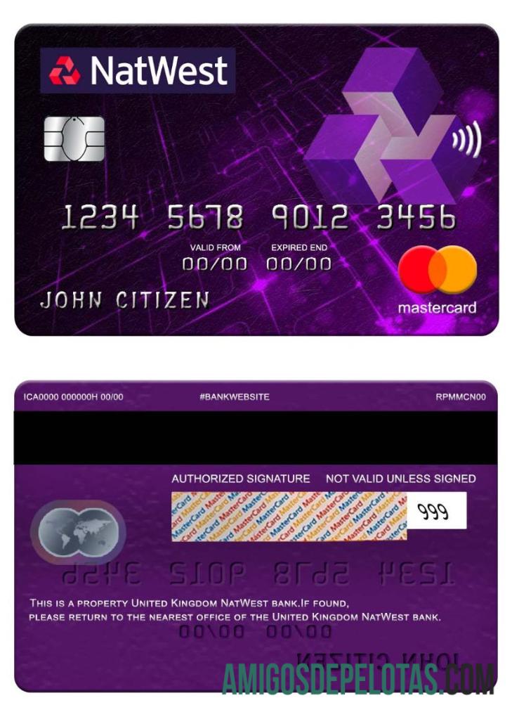 Reino Unido NatWest Bank Mastercard exemplo